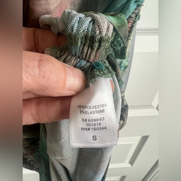 BEIGE BOTANY Marbled Long-Sleeve Ruched Sheer Bodycon Dress Size Small - Picture 7 of 7